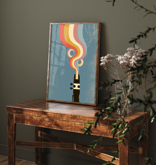 Saxophone Mouthpiece Art Print - Reed and Ligature Poster - Retro Jazz Rainbow Illustration 1/3