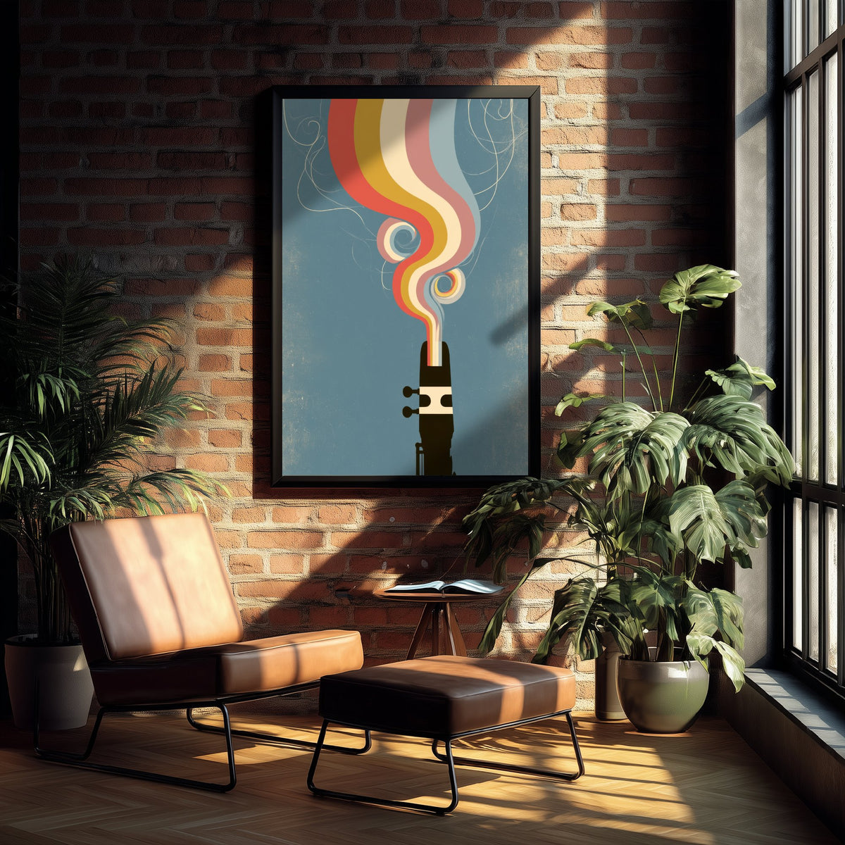 Saxophone Mouthpiece Art Print - Reed and Ligature Poster - Retro Jazz Rainbow Illustration 1/3