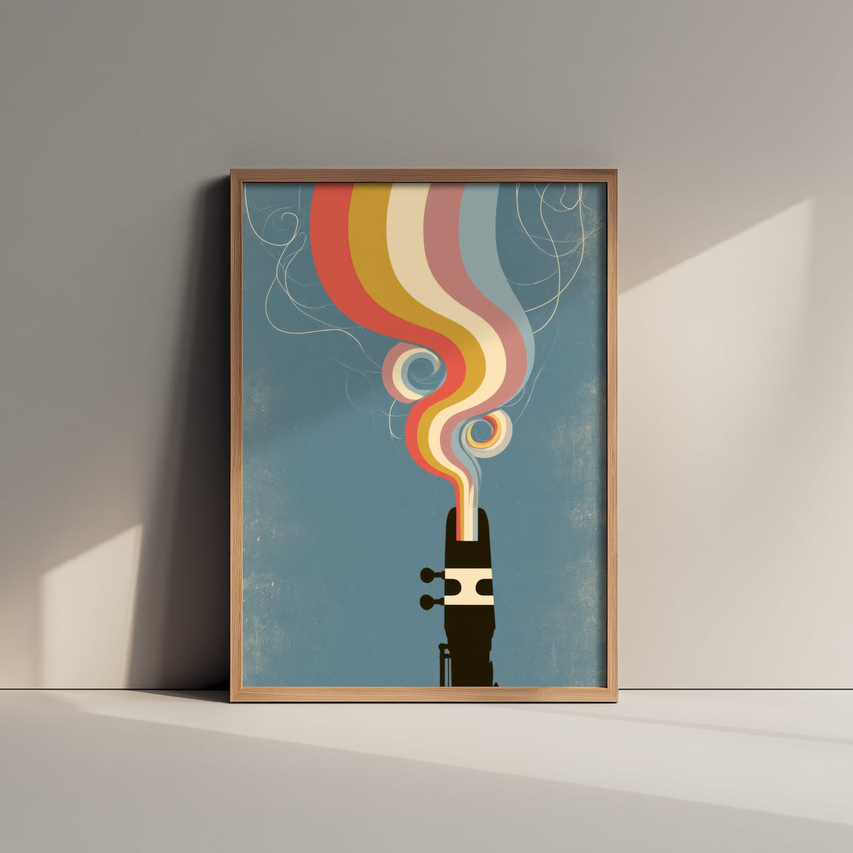 Saxophone Mouthpiece Art Print - Reed and Ligature Poster - Retro Jazz Rainbow Illustration 1/3