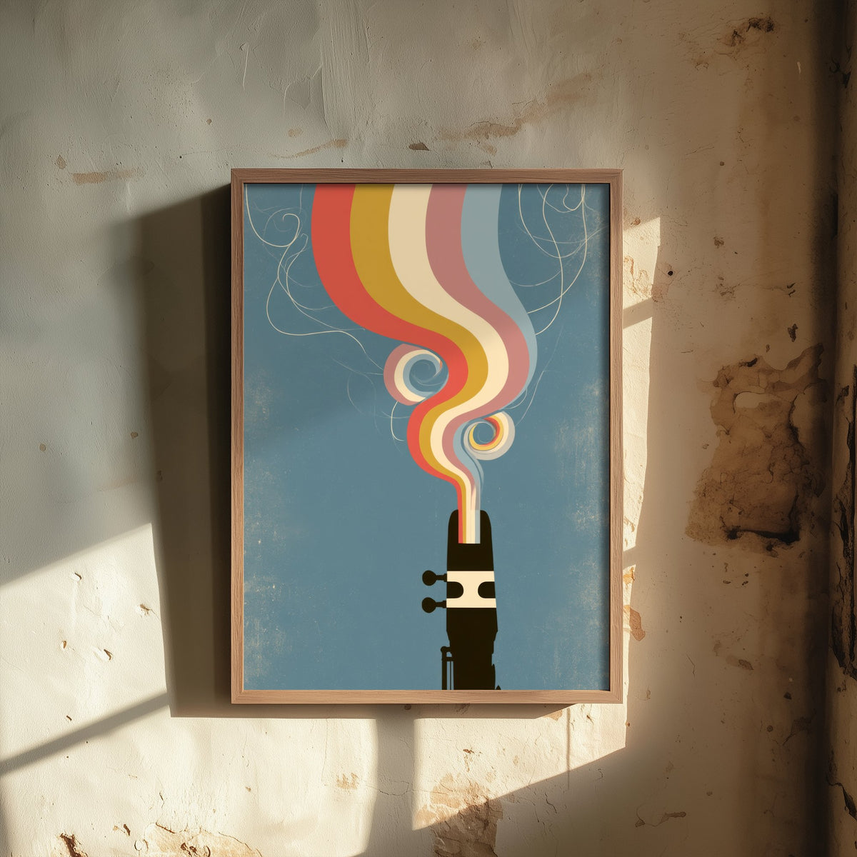 Saxophone Mouthpiece Art Print - Reed and Ligature Poster - Retro Jazz Rainbow Illustration 1/3