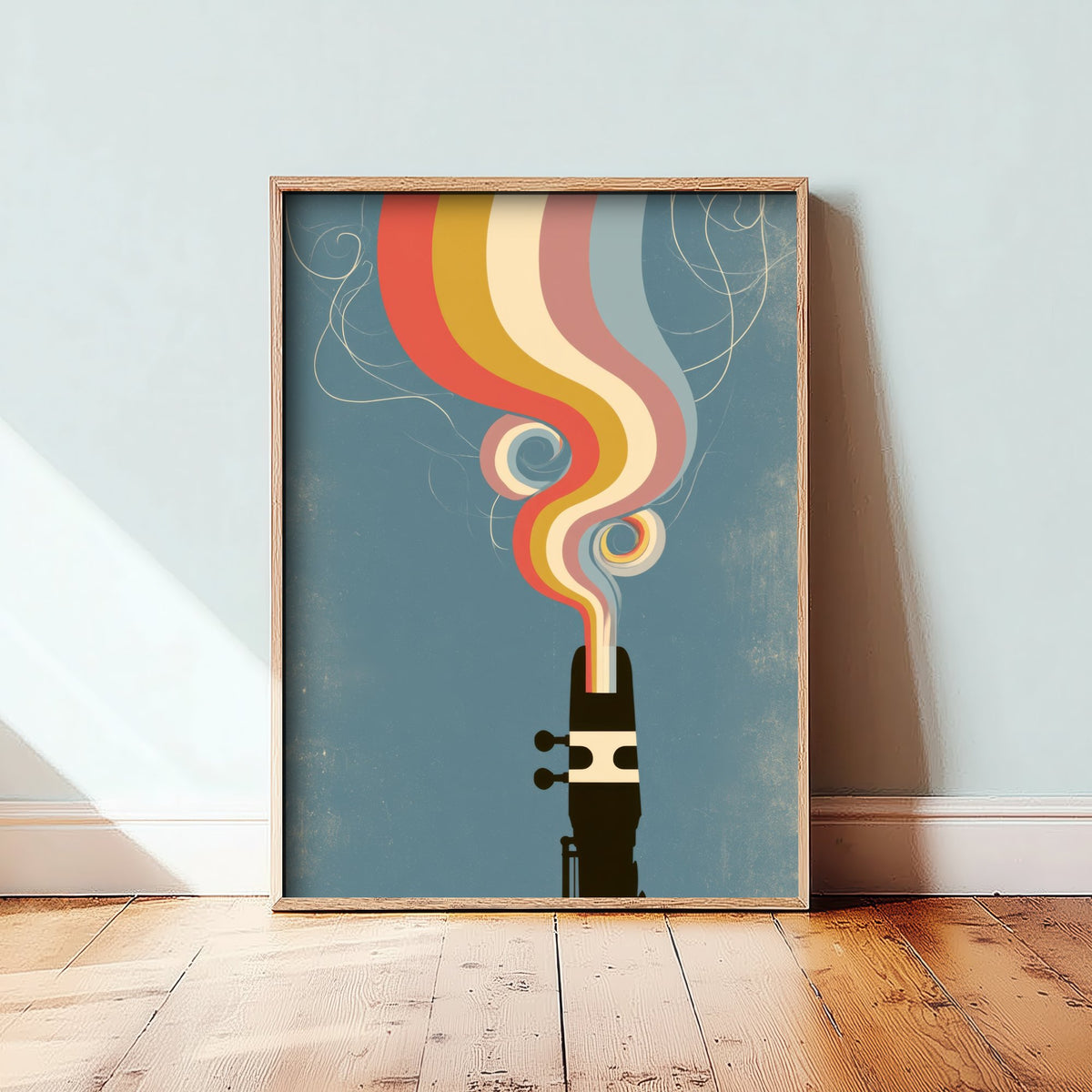Saxophone Mouthpiece Art Print - Reed and Ligature Poster - Retro Jazz Rainbow Illustration 1/3