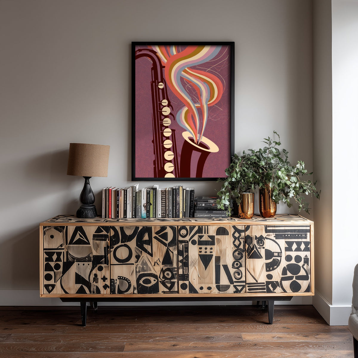 Saxophone Keys Art Print - Close Up Sax Bell Poster - Plum Jazz Illustration 3/3