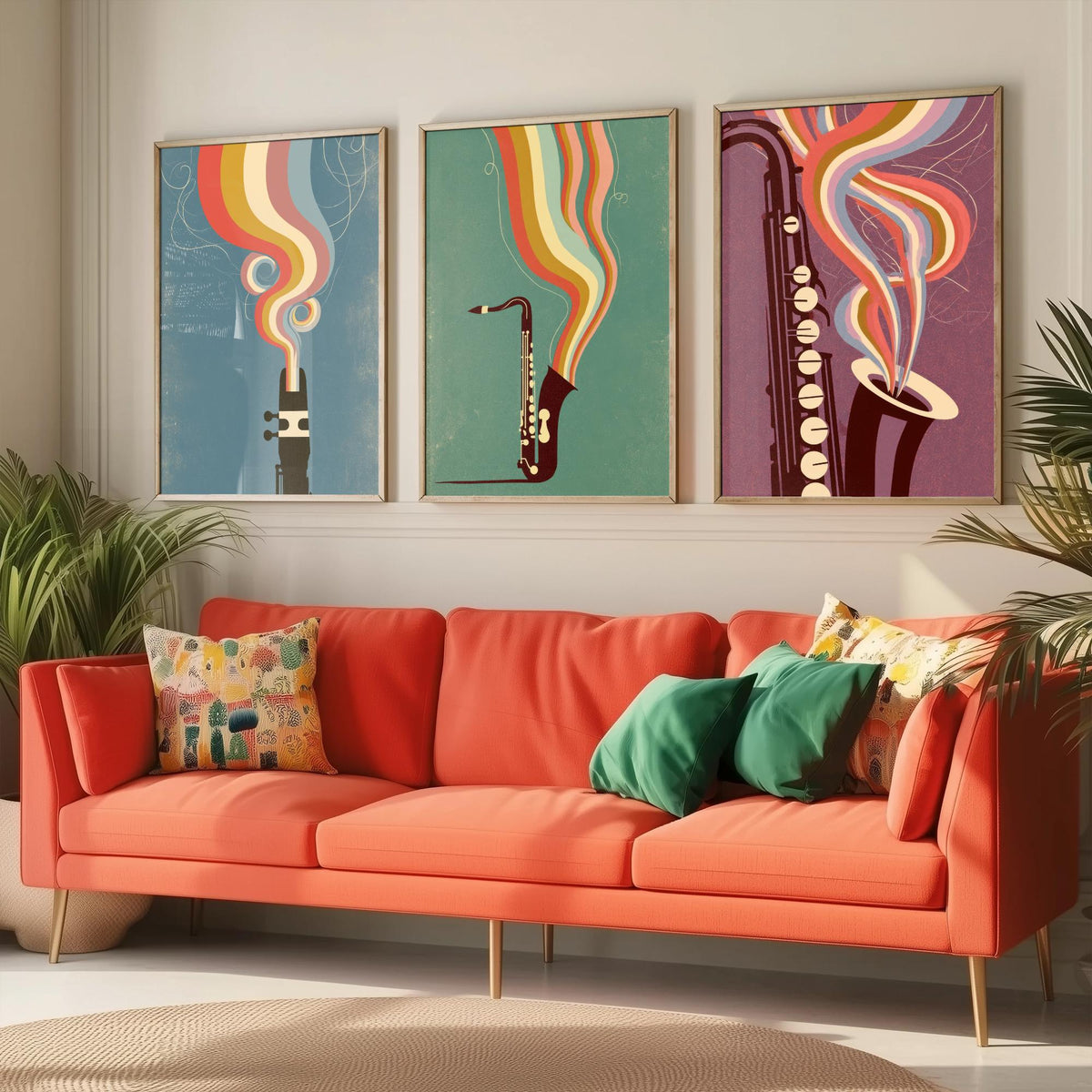 Saxophone Mouthpiece and Keys Set of Three Art Prints - Jazz Sax Poster - Rainbow Woodwind Illustration
