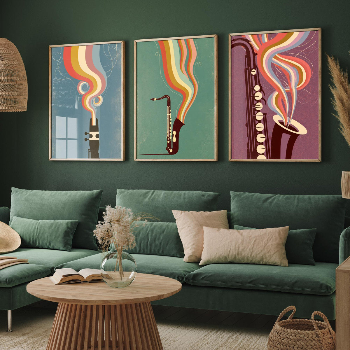 Saxophone Mouthpiece and Keys Set of Three Art Prints - Jazz Sax Poster - Rainbow Woodwind Illustration