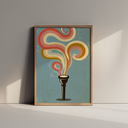 Brass Mouthpiece Art Print - French Horn Music Poster - Retro Rainbow Swirl Illustration 1/3