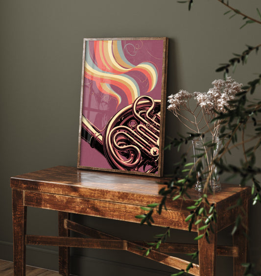 French Horn Coils Art Print - Brass Tubing Close Up Poster - Rose Copper Music Illustration 3/3