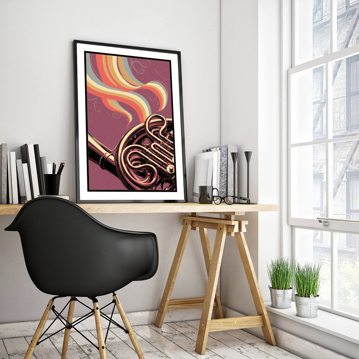 French Horn Coils Art Print - Brass Tubing Close Up Poster - Rose Copper Music Illustration 3/3