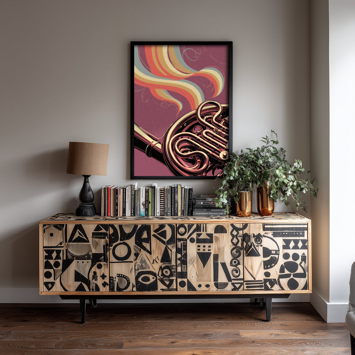 French Horn Coils Art Print - Brass Tubing Close Up Poster - Rose Copper Music Illustration 3/3