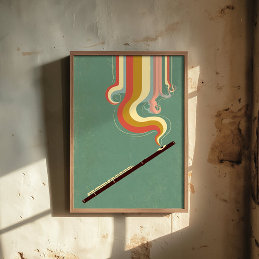 Flute Art Print - Concert Flute Rainbow Poster - Retro Sage Green Woodwind Illustration 2/3