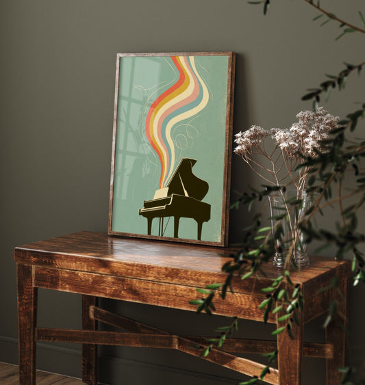 Grand Piano Art Print - Rainbow Music Poster - Mid Century Pianist Illustration 2/3