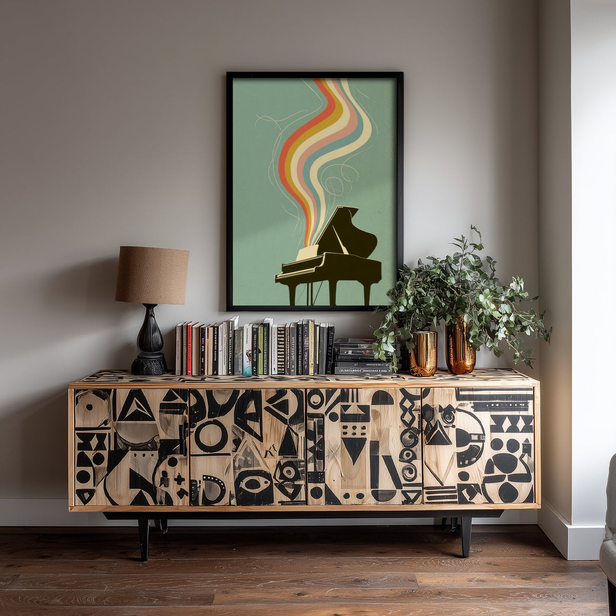 Grand Piano Art Print - Rainbow Music Poster - Mid Century Pianist Illustration 2/3