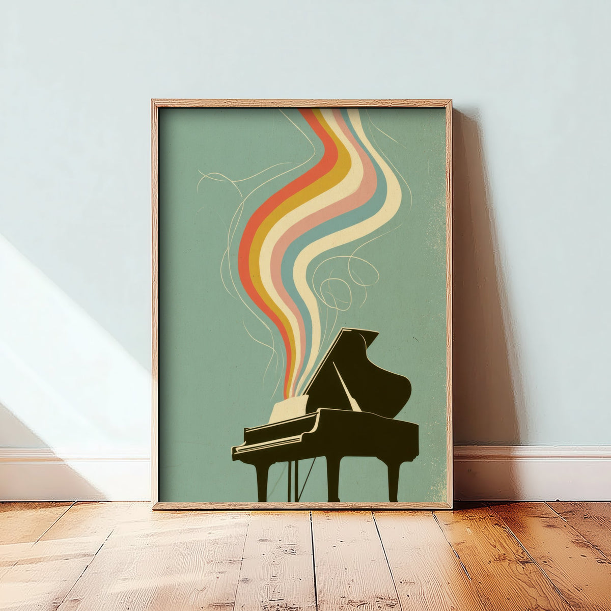 Grand Piano Art Print - Rainbow Music Poster - Mid Century Pianist Illustration 2/3