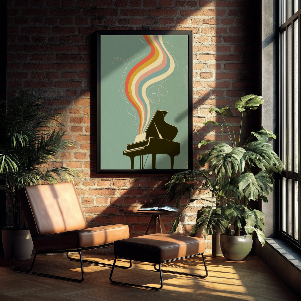 Grand Piano Art Print - Rainbow Music Poster - Mid Century Pianist Illustration 2/3