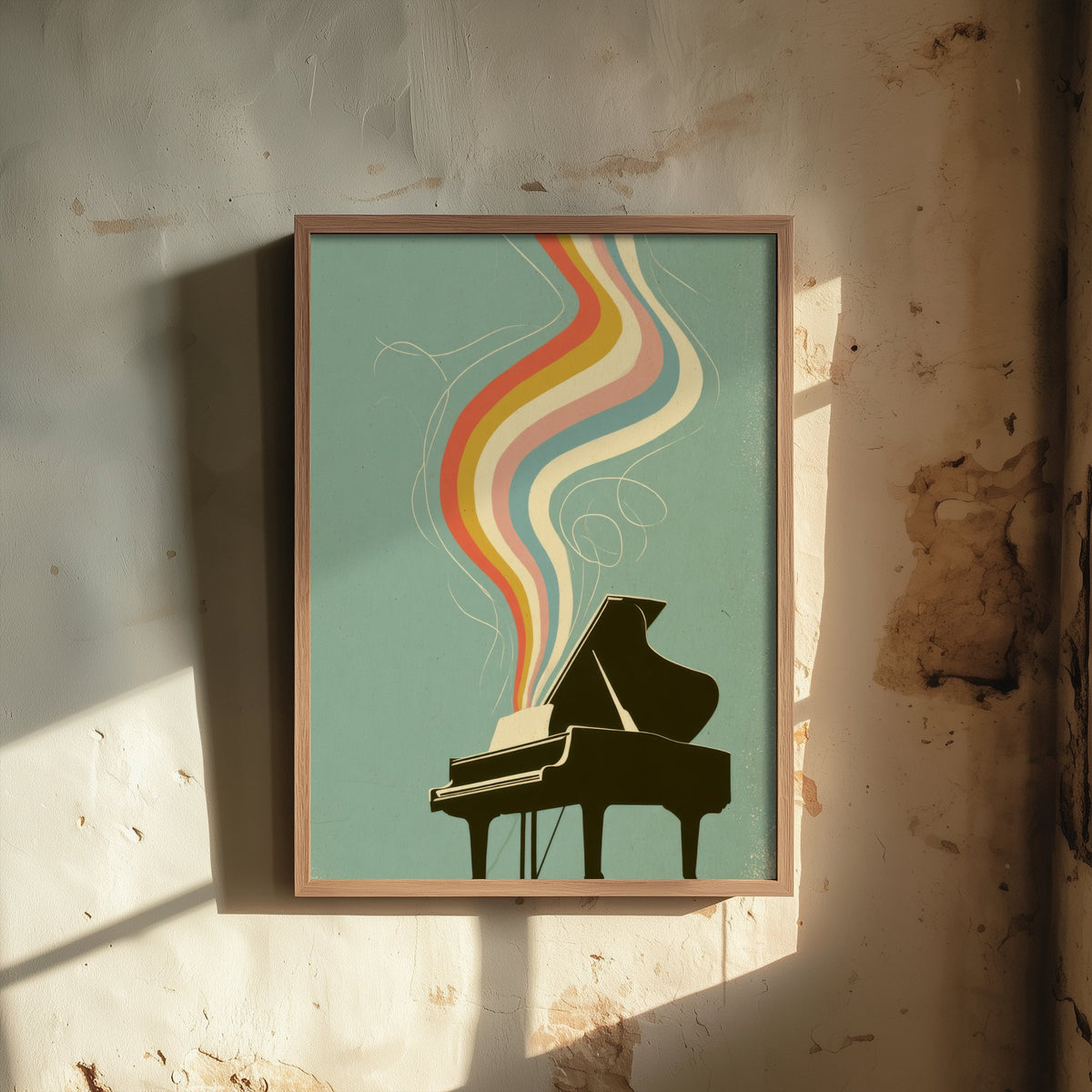 Grand Piano Art Print - Rainbow Music Poster - Mid Century Pianist Illustration 2/3