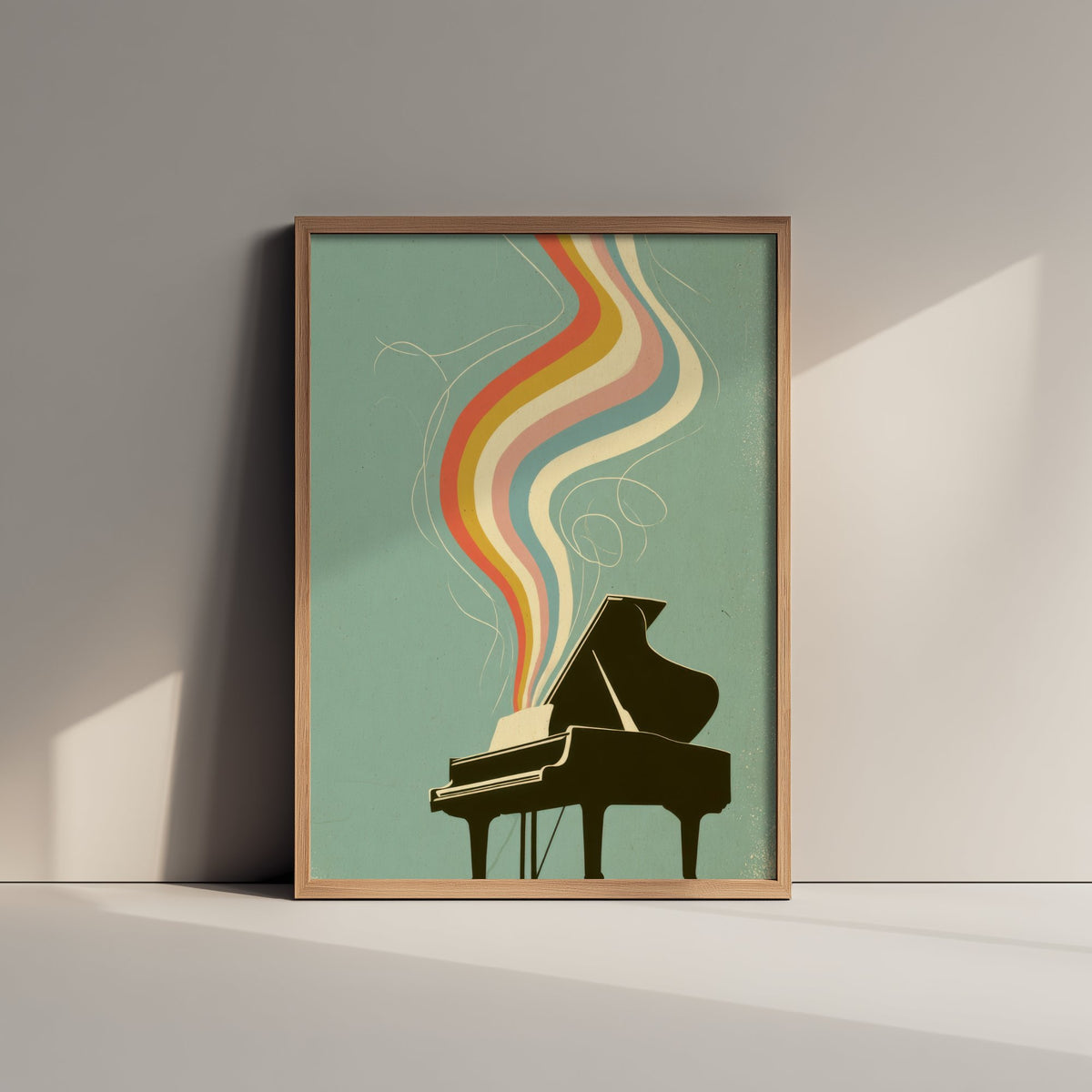Grand Piano Art Print - Rainbow Music Poster - Mid Century Pianist Illustration 2/3
