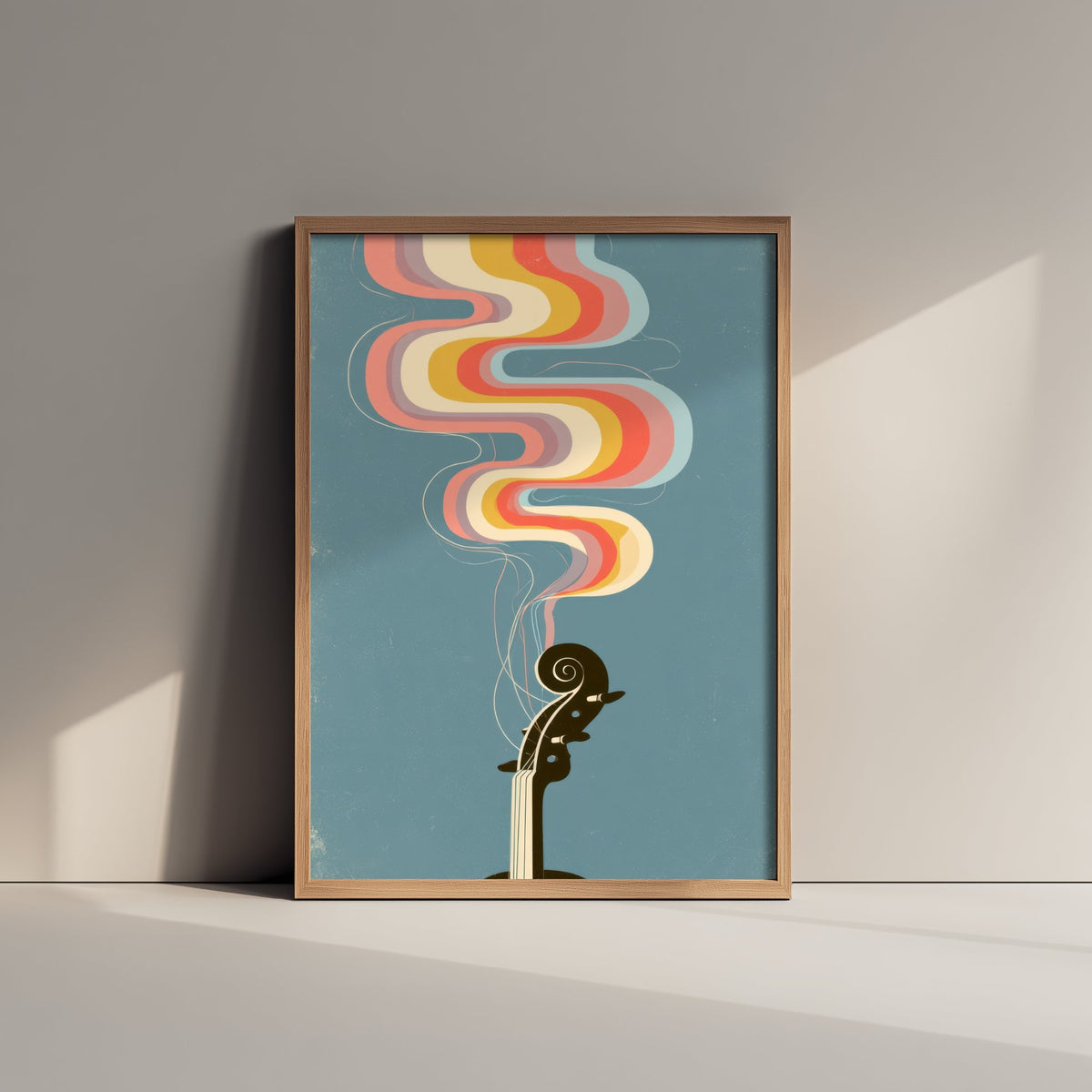 Violin Scroll Art Print - Rainbow Strings Poster - Seventies Fiddle Pegbox Illustration 1/3