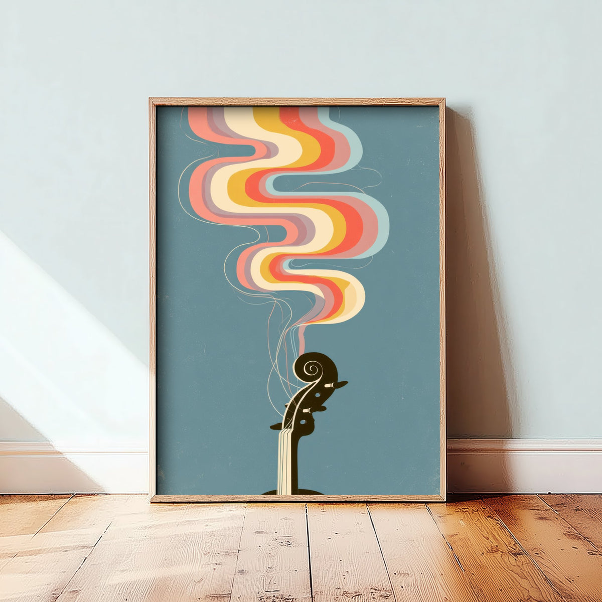 Violin Scroll Art Print - Rainbow Strings Poster - Seventies Fiddle Pegbox Illustration 1/3
