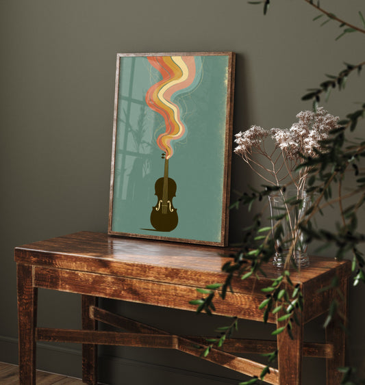Violin Art Print - Rainbow Fiddle Poster - Retro Classical Music Illustration 2/3