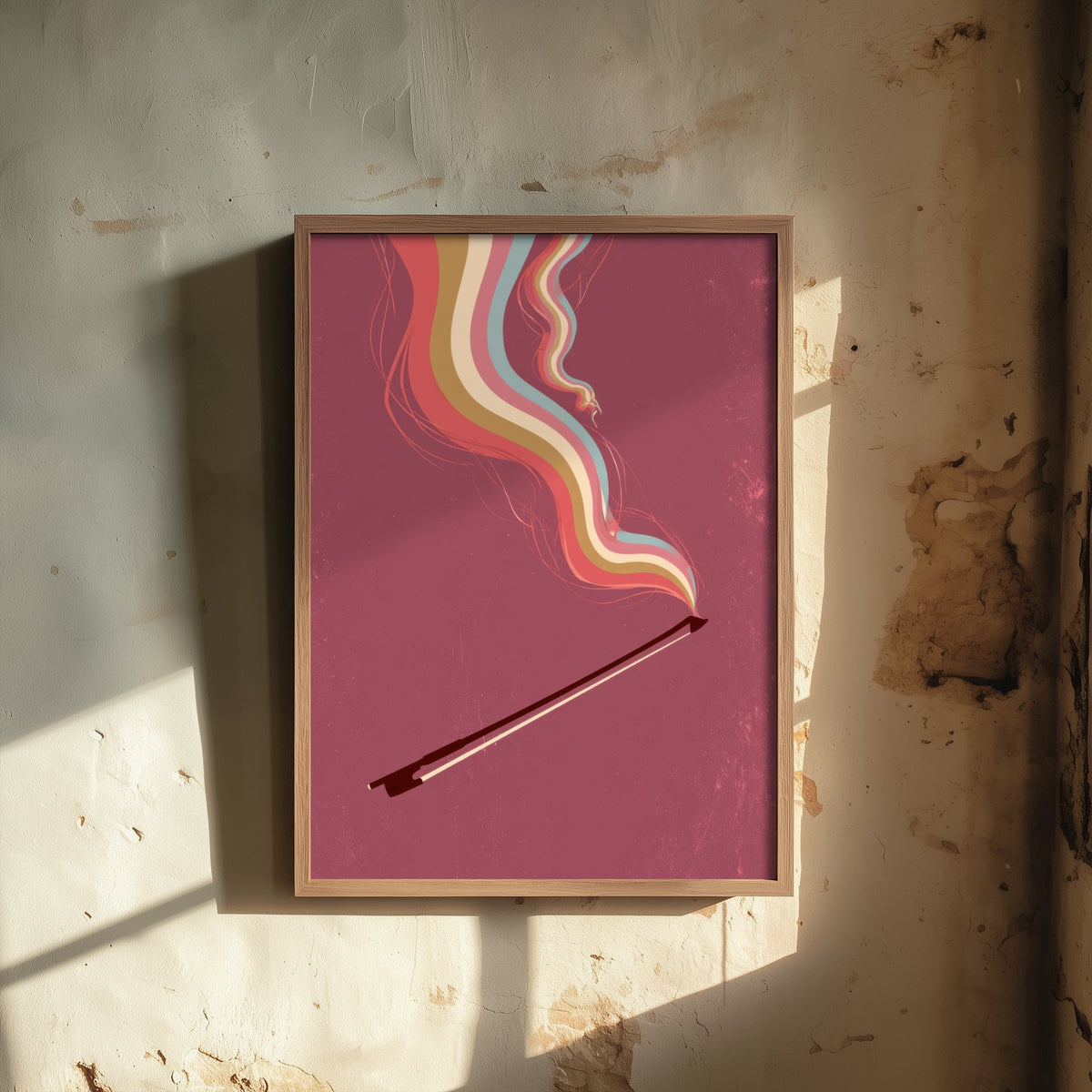 Violin Bow Art Print - Raspberry Rainbow Music Poster - 1970s String Player Illustration 3/3