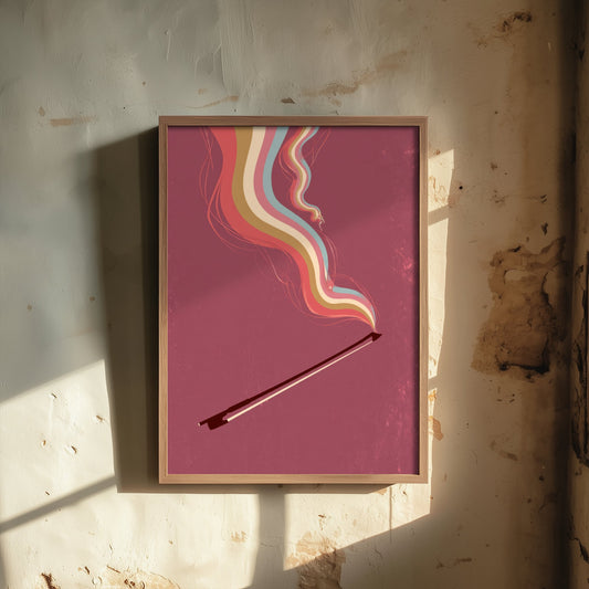 Violin Bow Art Print - Raspberry Rainbow Music Poster - 1970s String Player Illustration 3/3