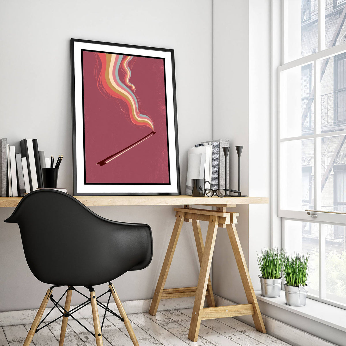Violin Bow Art Print - Raspberry Rainbow Music Poster - 1970s String Player Illustration 3/3