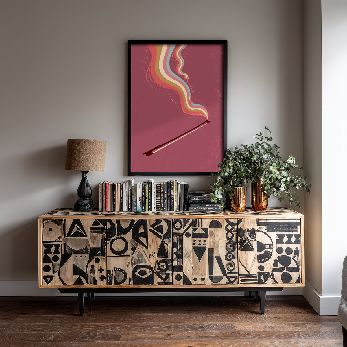 Violin Bow Art Print - Raspberry Rainbow Music Poster - 1970s String Player Illustration 3/3