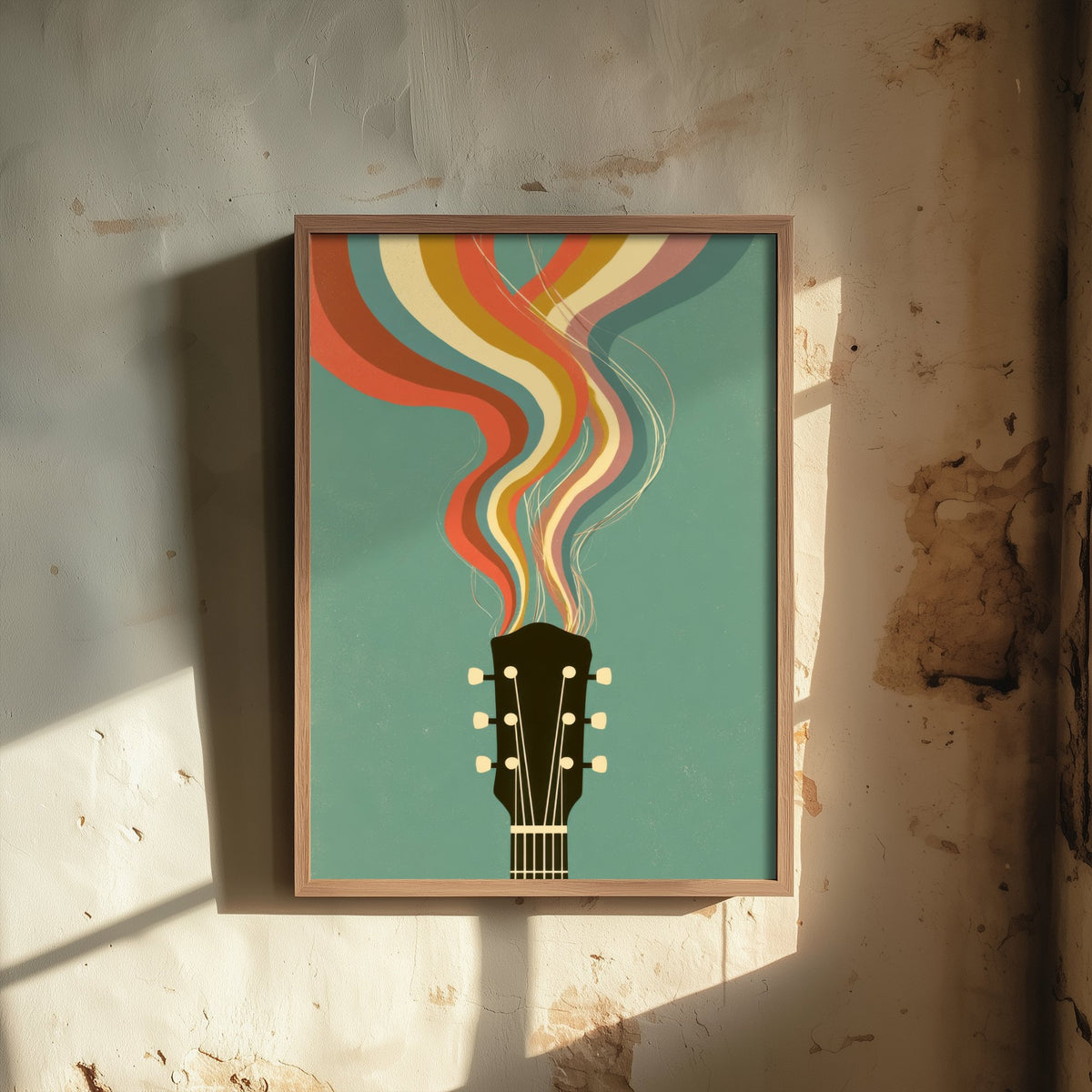 Guitar Headstock Art Print - Rainbow Tuning Pegs Poster - 70s Music Illustration 2/3