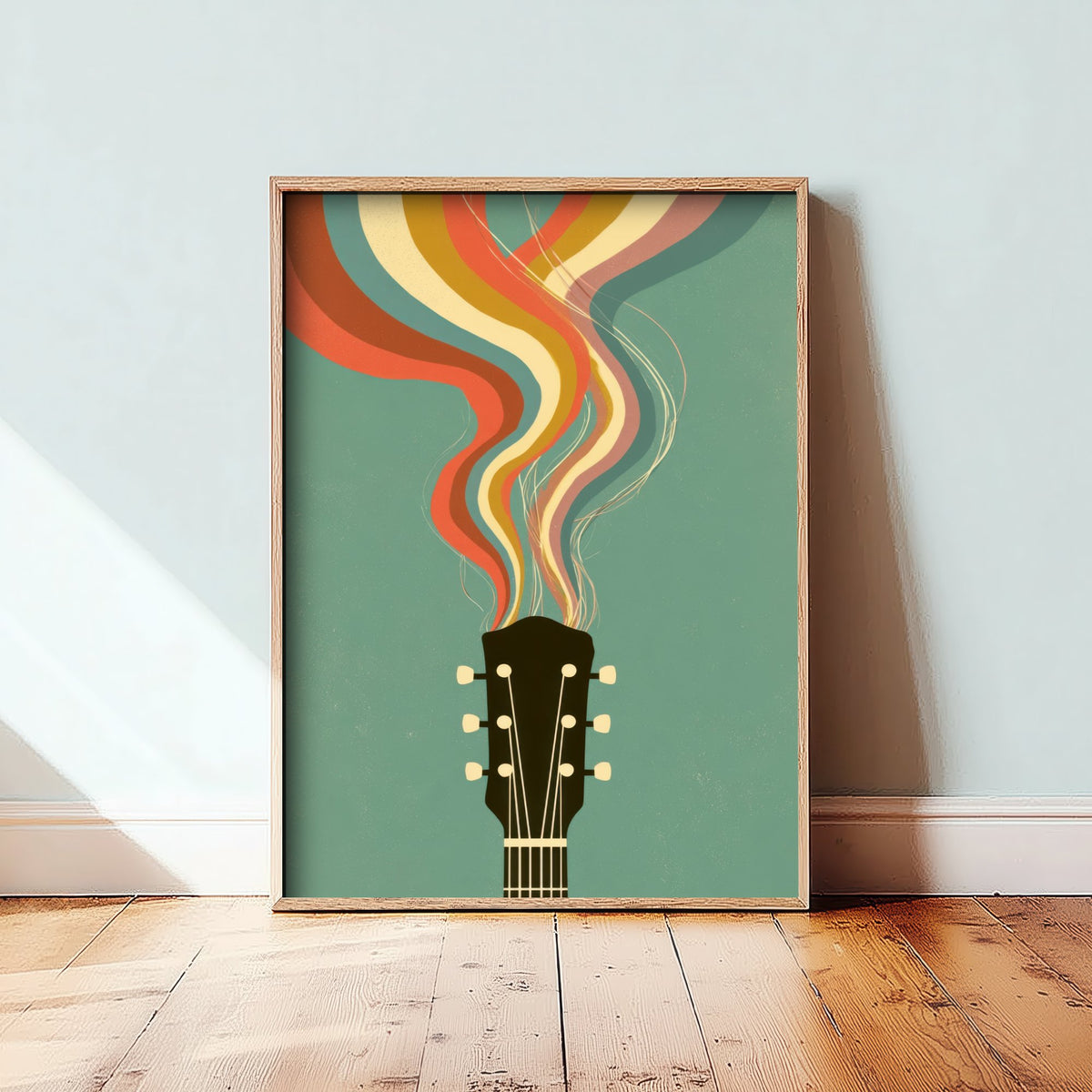 Guitar Headstock Art Print - Rainbow Tuning Pegs Poster - 70s Music Illustration 2/3