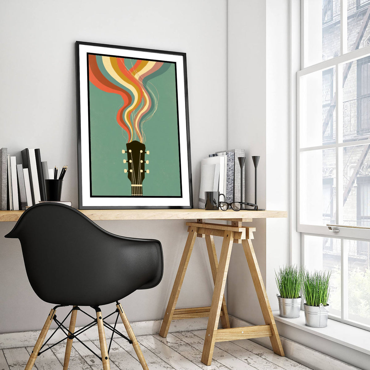 Guitar Headstock Art Print - Rainbow Tuning Pegs Poster - 70s Music Illustration 2/3