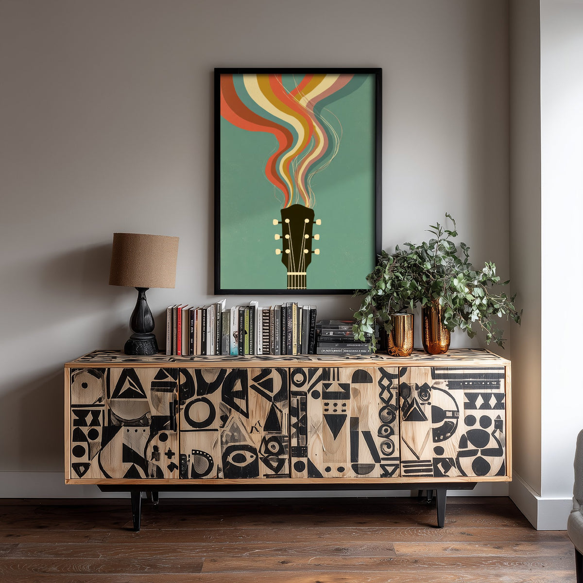 Guitar Headstock Art Print - Rainbow Tuning Pegs Poster - 70s Music Illustration 2/3