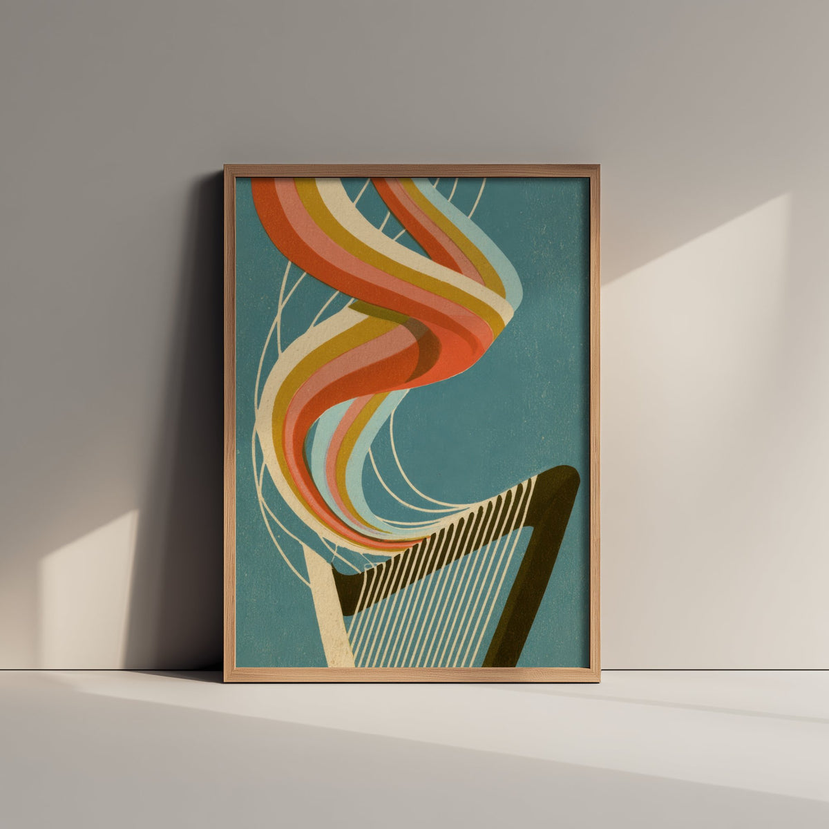 Harp Strings Art Print - Rainbow Harpist Poster - Teal Retro Music Illustration 1/3