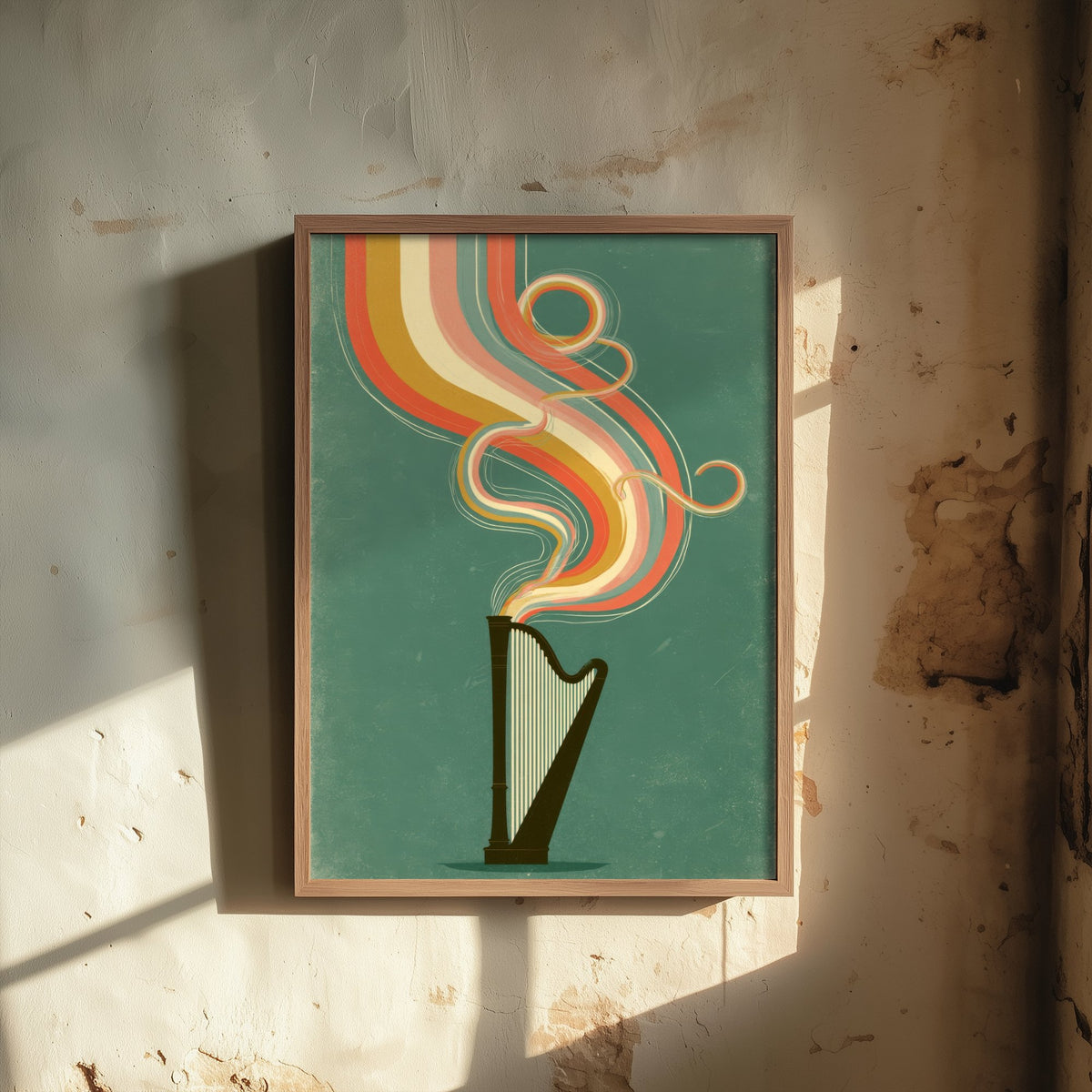 Concert Harp Art Print - Pedal Harp Rainbow Poster - Jade Green Music Illustration 2/3