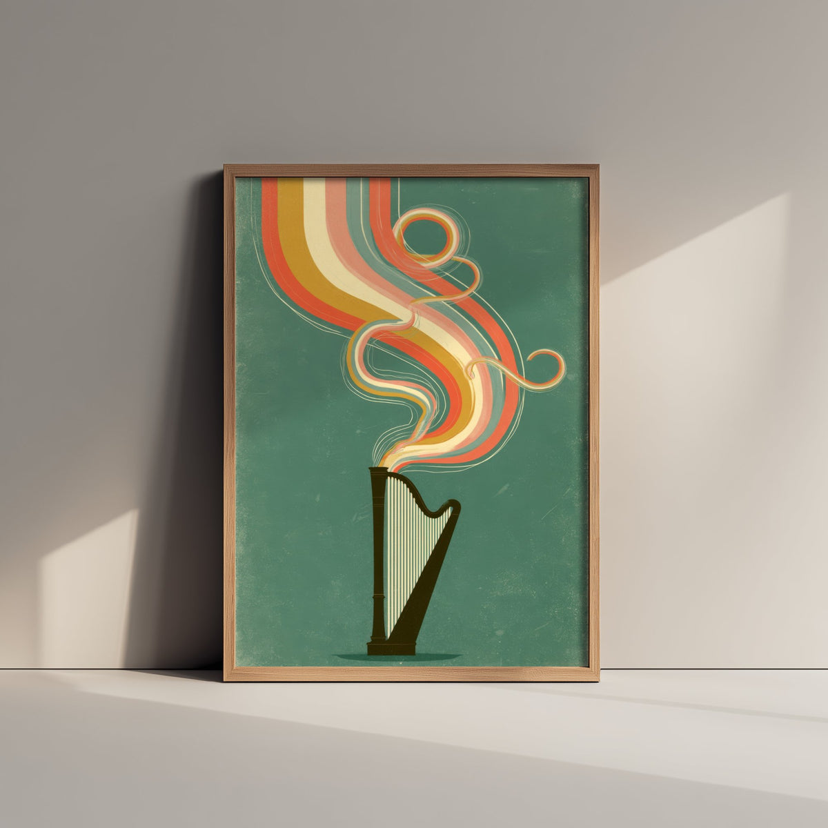 Concert Harp Art Print - Pedal Harp Rainbow Poster - Jade Green Music Illustration 2/3