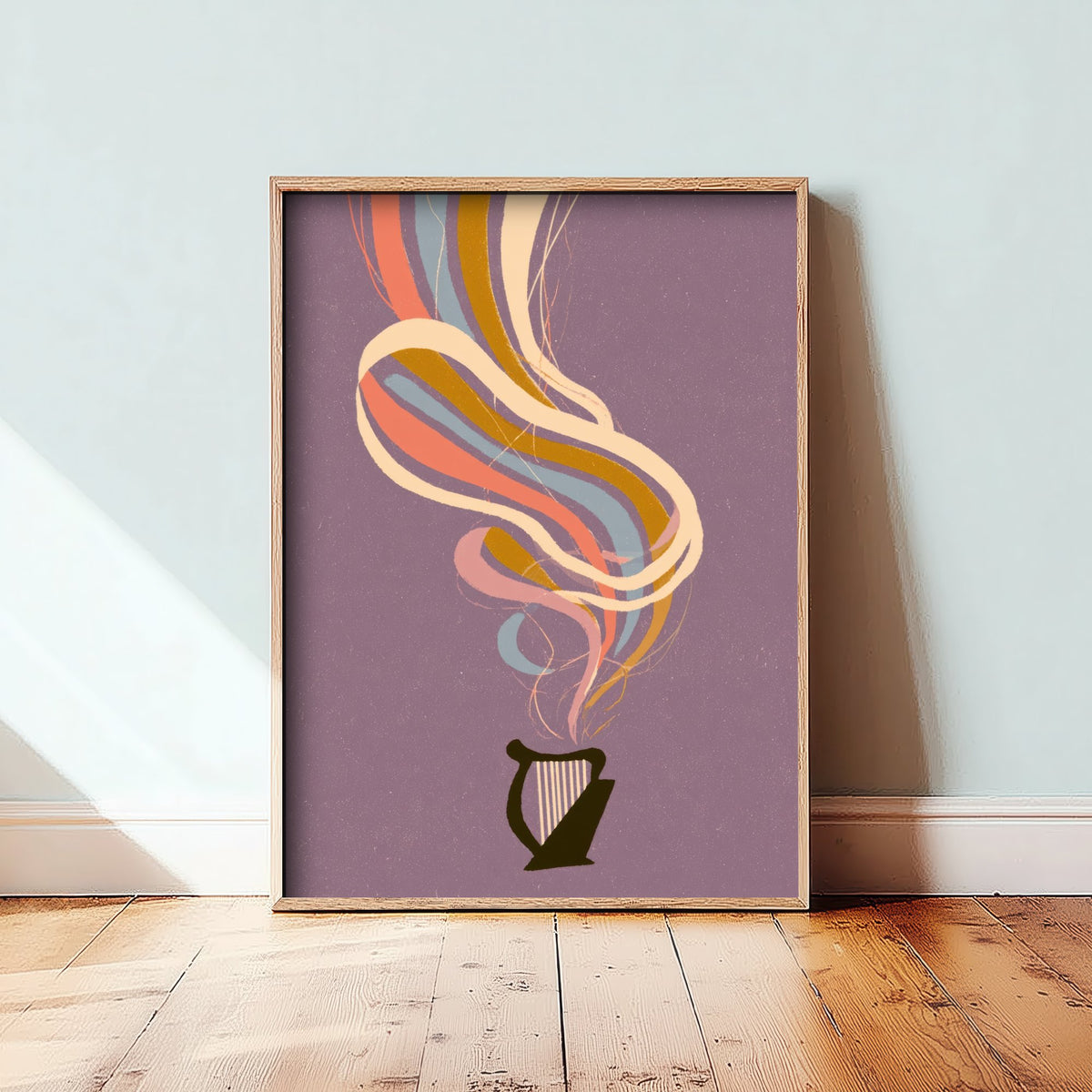 Lap Harp Art Print - Lavender Rainbow Poster - Small Celtic Harp Retro Illustration 3/3