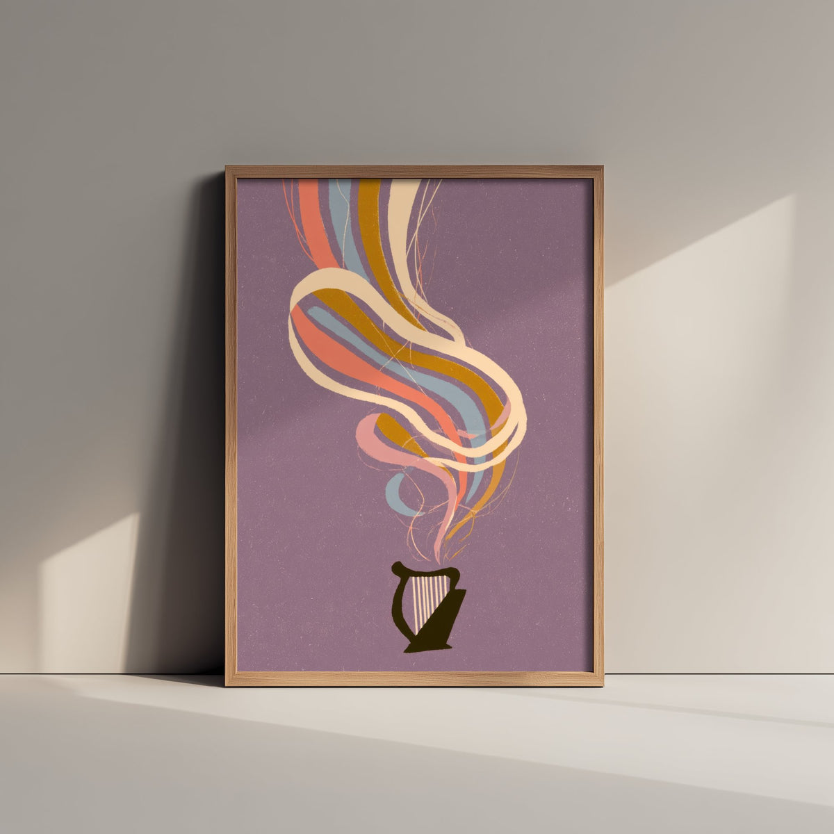 Lap Harp Art Print - Lavender Rainbow Poster - Small Celtic Harp Retro Illustration 3/3