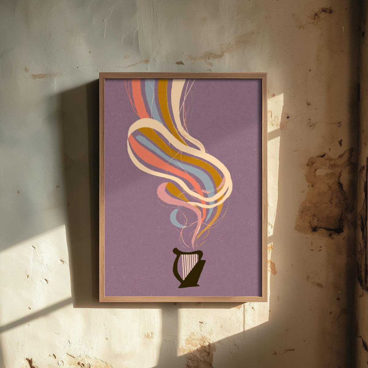 Lap Harp Art Print - Lavender Rainbow Poster - Small Celtic Harp Retro Illustration 3/3