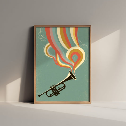 Brass Trumpet Art Print - Rainbow Bebop Poster - Jazz Musician Illustration 2/3