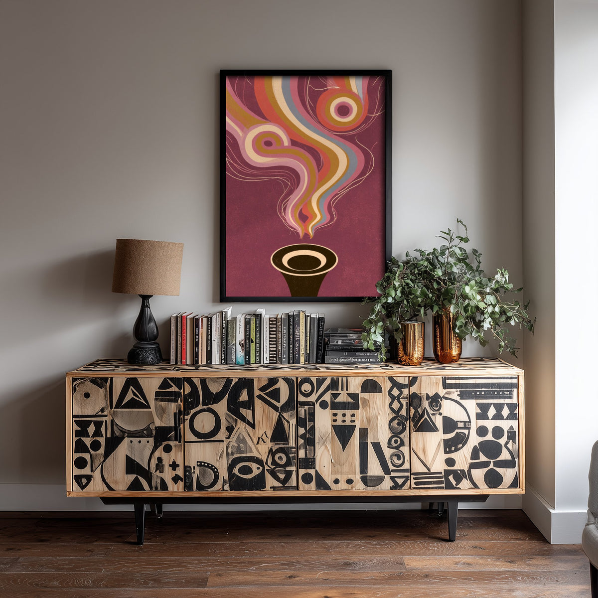 Trumpet Bell Art Print - Head On Brass Poster - Wine Red Jazz Illustration 3/3