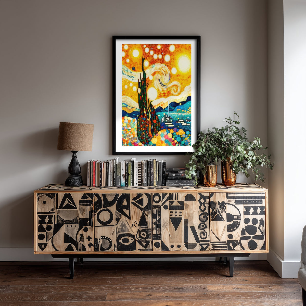 Rainbow Landscape Art Print - Colourful Swirl Poster - Klimt Style Painting - Whimsical Scenery 1/3