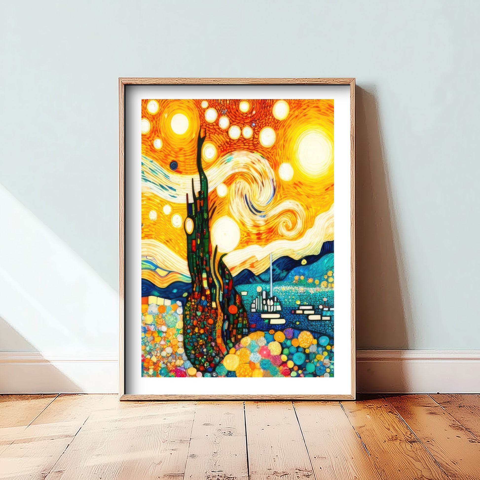 Rainbow Landscape Art Print - Colourful Swirl Poster - Klimt Style Painting - Whimsical Scenery 1/3