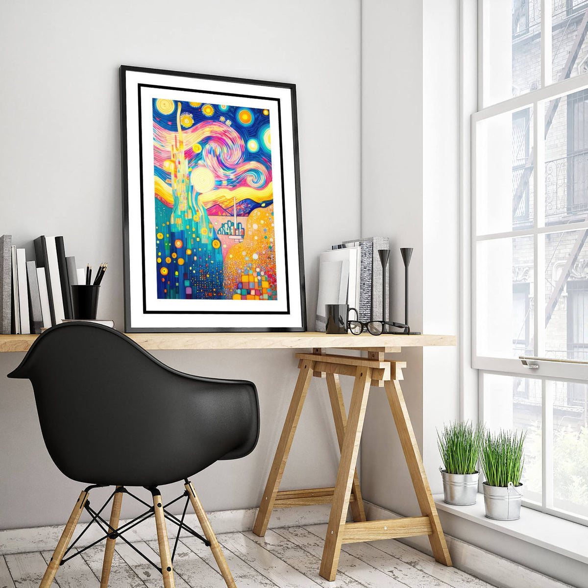 Rainbow Landscape Art Print - Starry Swirl Poster - Klimt Style Painting - Vibrant Scenery 2/3