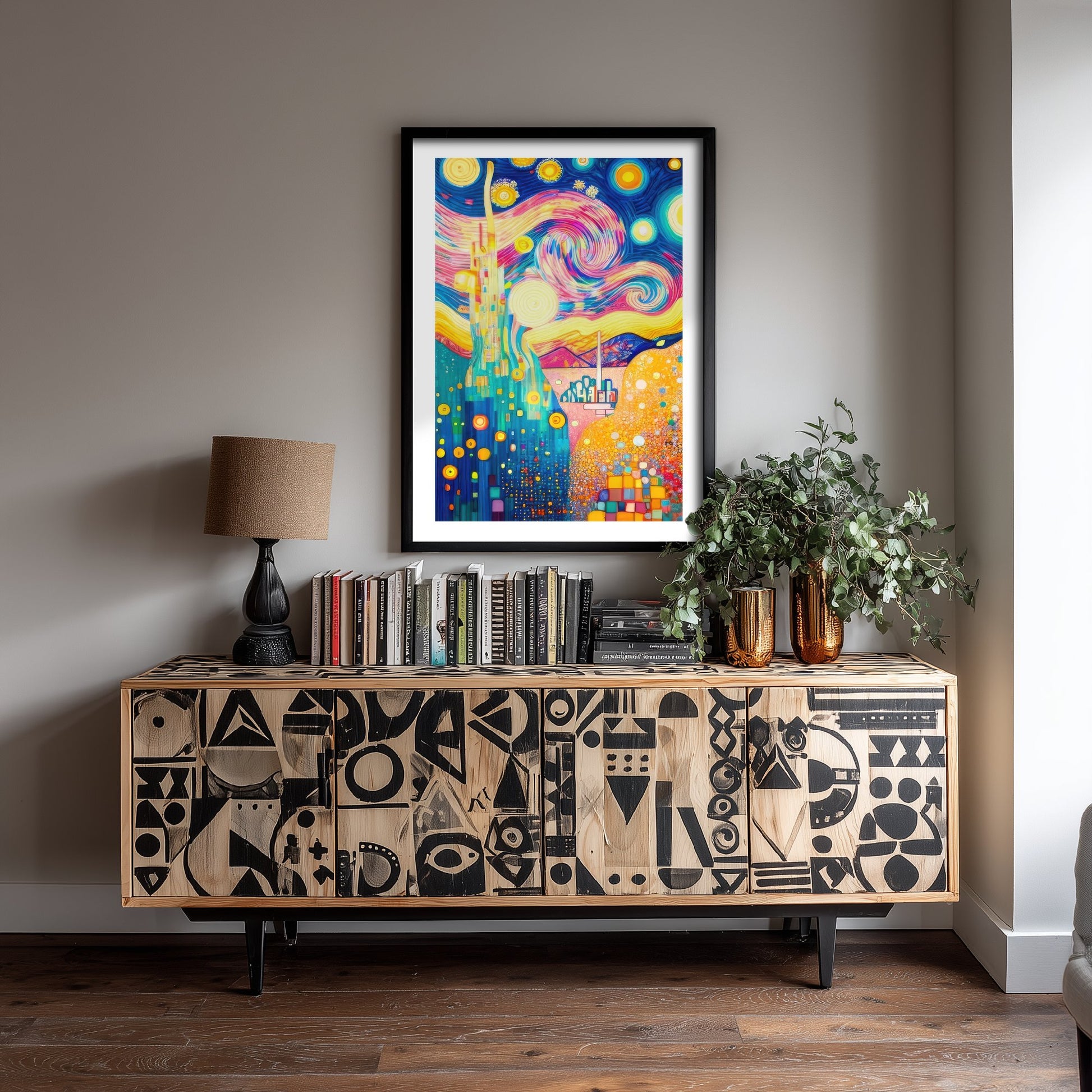 Rainbow Landscape Art Print - Starry Swirl Poster - Klimt Style Painting - Vibrant Scenery 2/3