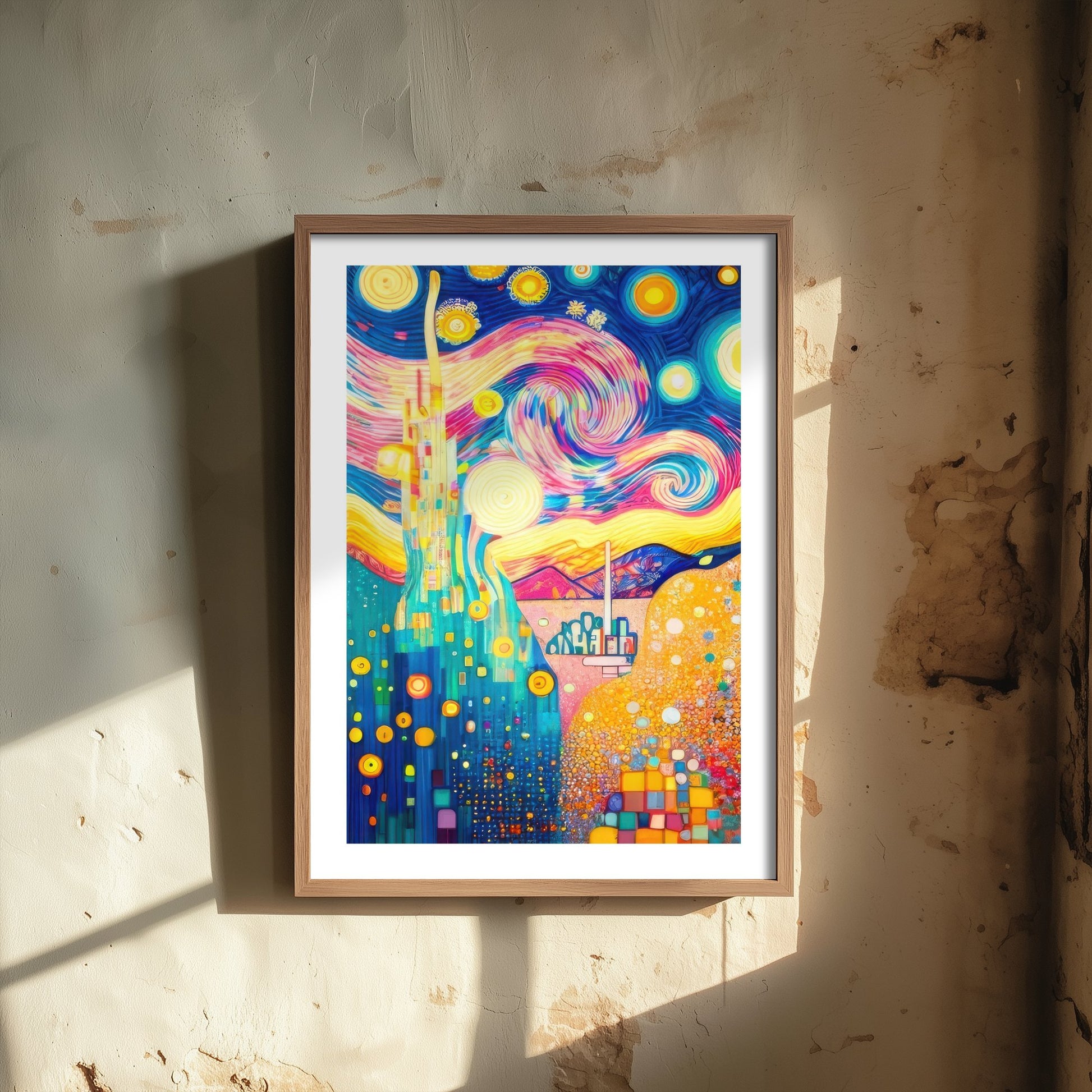 Rainbow Landscape Art Print - Starry Swirl Poster - Klimt Style Painting - Vibrant Scenery 2/3