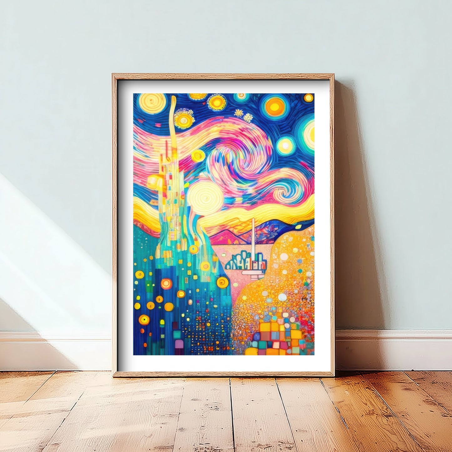 Rainbow Landscape Art Print - Starry Swirl Poster - Klimt Style Painting - Vibrant Scenery 2/3
