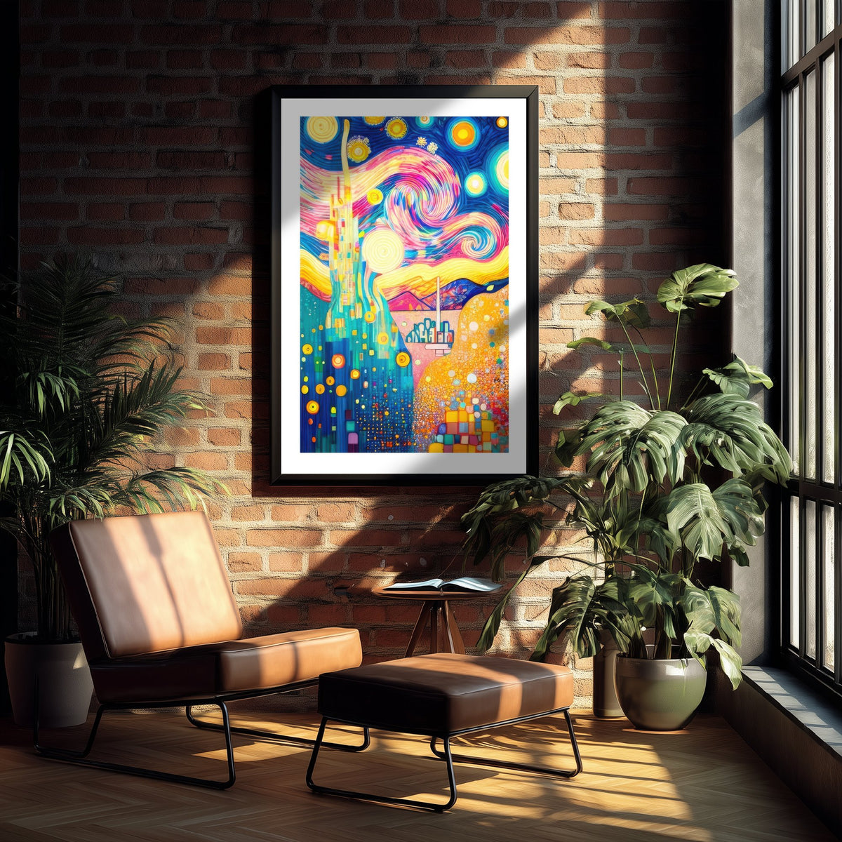Rainbow Landscape Art Print - Starry Swirl Poster - Klimt Style Painting - Vibrant Scenery 2/3