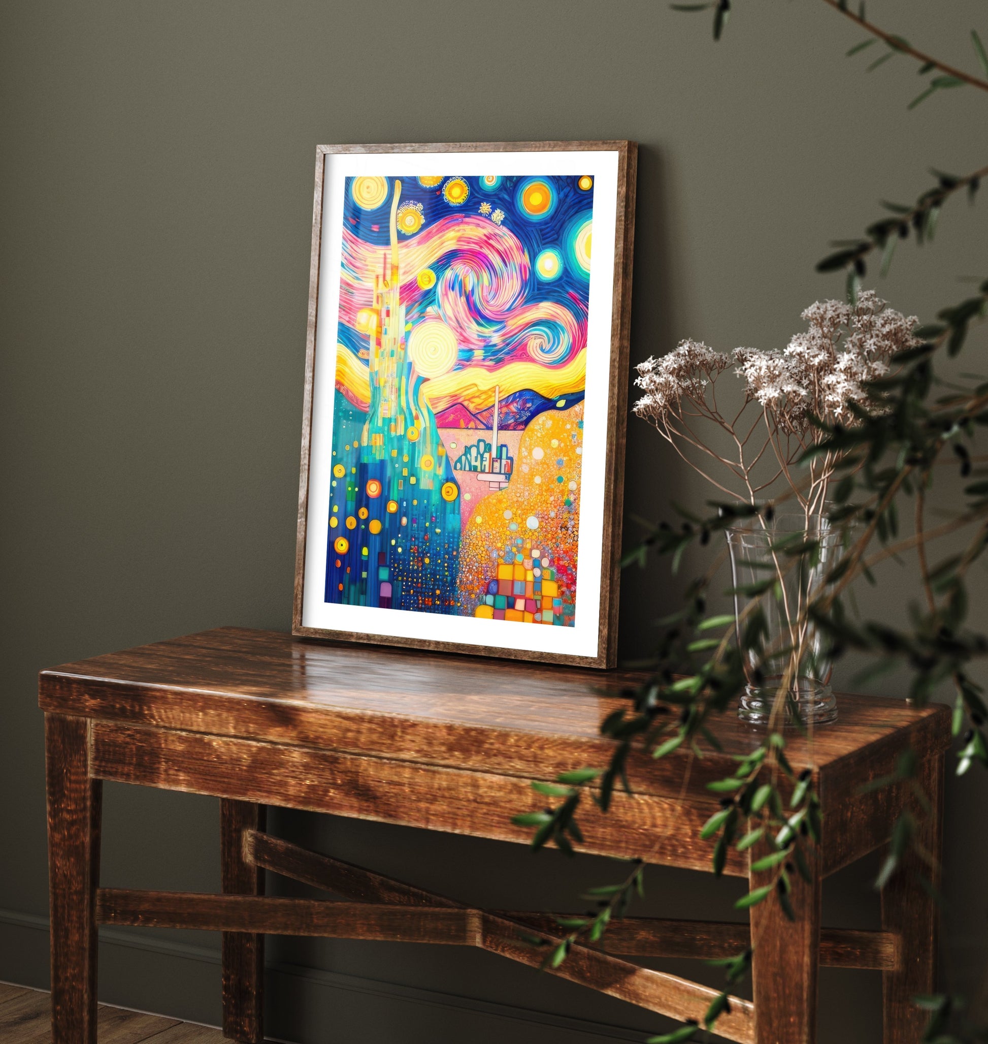 Rainbow Landscape Art Print - Starry Swirl Poster - Klimt Style Painting - Vibrant Scenery 2/3