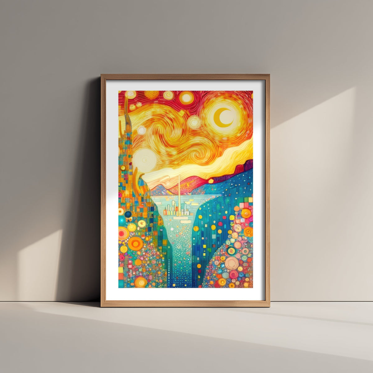Rainbow Landscape Art Print - Golden Swirl Poster - Klimt Style Painting - Whimsical Sunset 3/3
