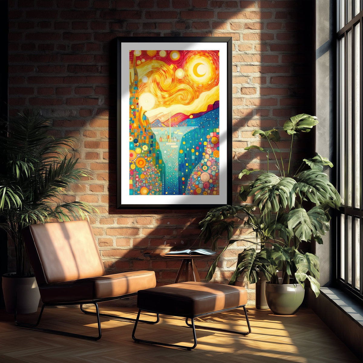 Rainbow Landscape Art Print - Golden Swirl Poster - Klimt Style Painting - Whimsical Sunset 3/3