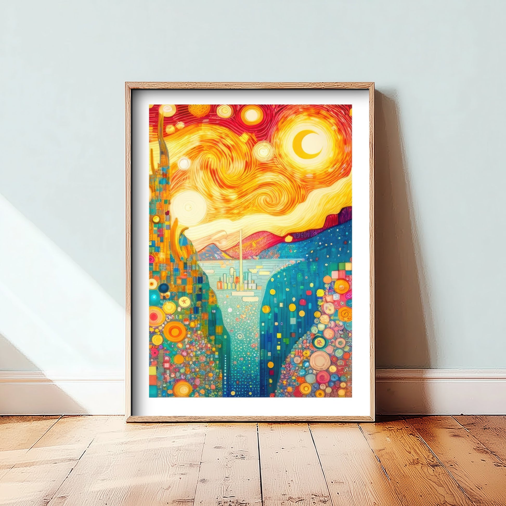 Rainbow Landscape Art Print - Golden Swirl Poster - Klimt Style Painting - Whimsical Sunset 3/3