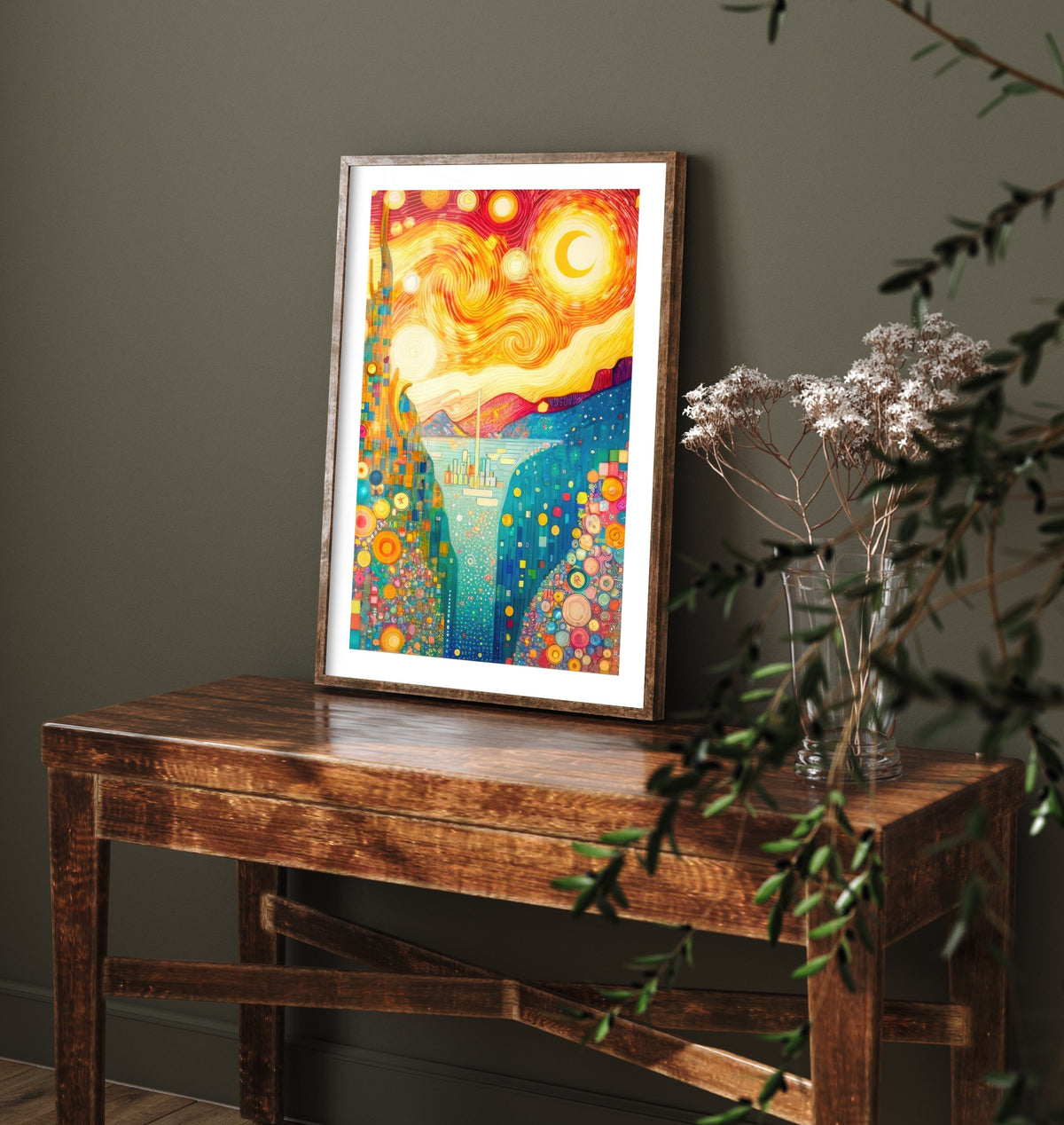 Rainbow Landscape Art Print - Golden Swirl Poster - Klimt Style Painting - Whimsical Sunset 3/3